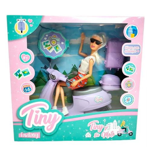 Muñeca Tiny Fantasy y su Moto Remera Sweet