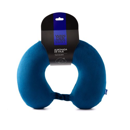 Almohada De Viaje Memory Foam Plegable Con Funda Azul