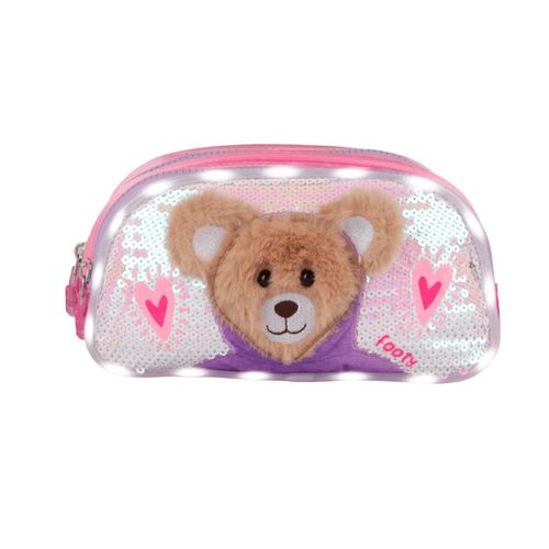 Cartuchera Canopla Footy Osito Teddy Rosa 2 Cierres con Luz Led