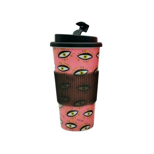 Vaso Térmico Plástico Con Diseño De Ojos Con Agarre De Silicona Negro