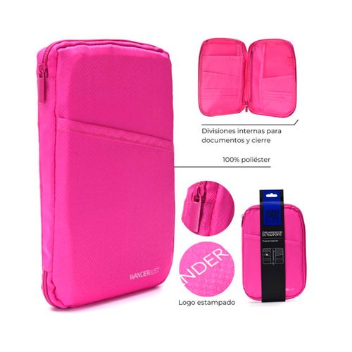 Organizador Pasaportes Tarjetero Billetera Viajes Wanderlust Fucsia