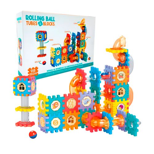 Laberinto Con Bloques Y Tubos Bolitas Rolling Ball 98 Pzs