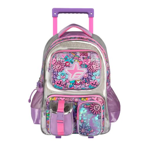 Mochila Carro Footy Flowers 18” Plata