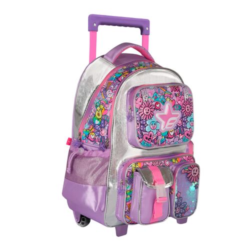 Mochila Carro Footy Flowers 18” Plata