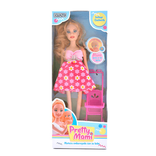 Pretty Mami Muñeca Embarazada Con Bebe Vestido Rosa Flores