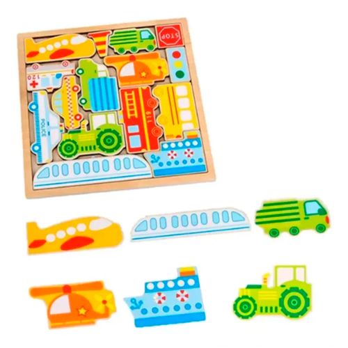 Juego de Encastre Rompecabezas de Madera Autos y Vehículos