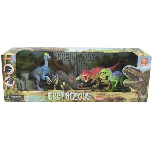 Set x4 Dinosaurios Coloridos Era Cretácica Velociraptor, Triceratops, Gigantosaurus, T-Rex