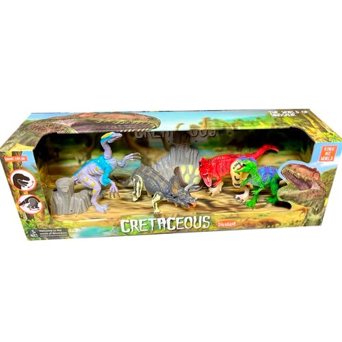Set x4 Dinosaurios Coloridos Era Cretácica Velociraptor, Triceratops, Gigantosaurus, T-Rex