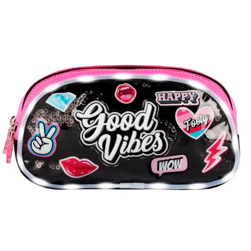 Cartuchera Footy Good Vibes con Luz Led Negro