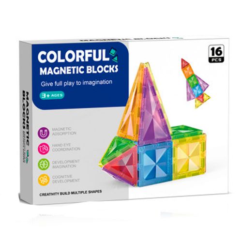 Bloques Magnéticos Tipo Vitro De Colores 16 Piezas
