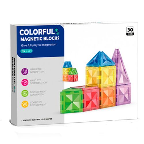 Bloques Magnéticos Tipo Vitro De Colores 30 Piezas