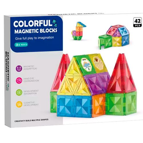 Bloques Magnéticos Tipo Vitro De Colores 42 Piezas