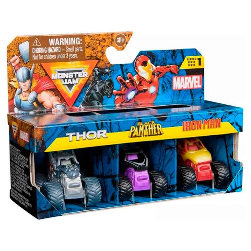 Monster Jam Pack De 3 Marvel 1:87 Thor Pantera Negra Y Iron Man