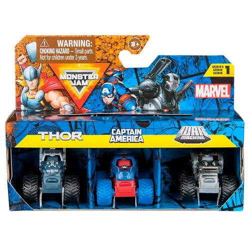 Monster Jam Pack De 3 Marvel 1:87 Thor Capitan America y War Marchine