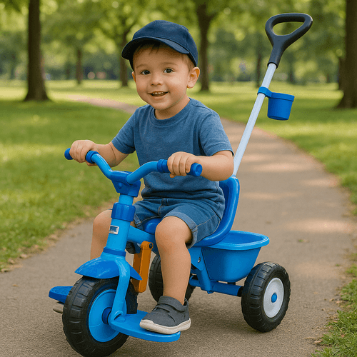 Triciclo Go Infantil Rondi Con Barra Apoyapiés Y Canasto Azul