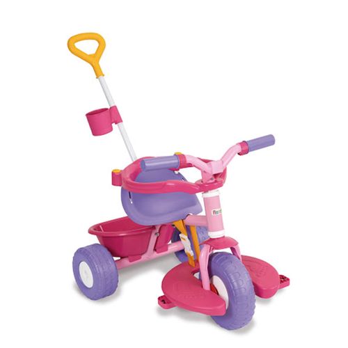 Triciclo Go Infantil Rondi Con Barra Apoyapiés Y Canasto Rosa