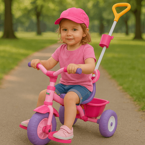 Triciclo Go Infantil Rondi Con Barra Apoyapiés Y Canasto Rosa