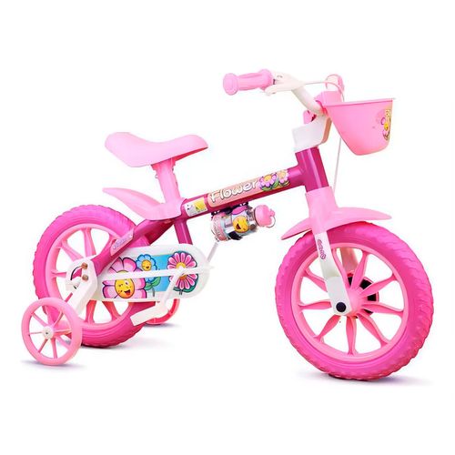Bicicleta Rodado 12 Flower Con Rueditas, Canasto y Cantimplora