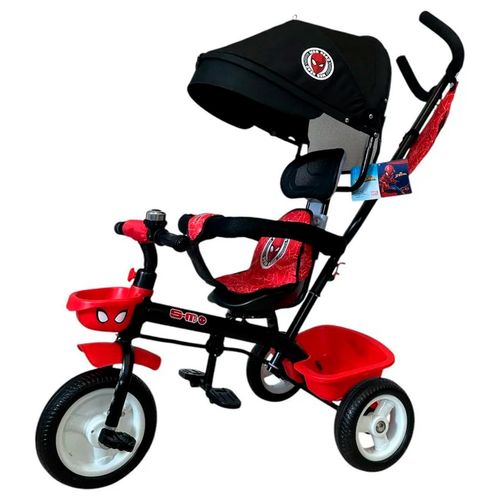 Triciclo Spiderman Con Capota Asiento Giratorio Y Manija