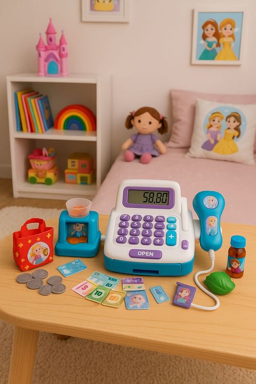 Caja Registradora Frozen con Micrófono, Accesorios y Luces y Sonidos