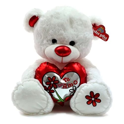 Oso Sentado con Corazon de metal 30cm- Blanco