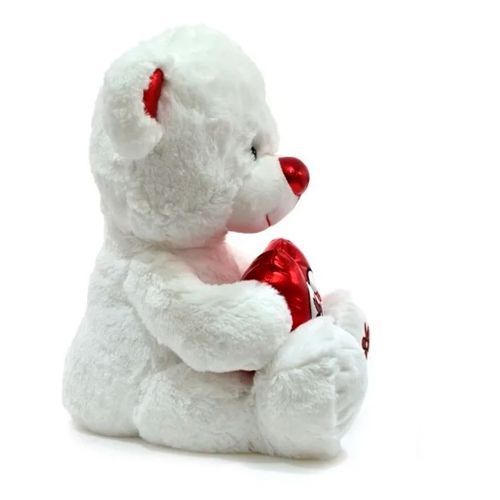 Oso Sentado con Corazon de metal 30cm- Blanco
