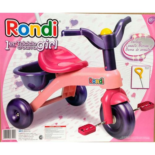 Mi Primer Triciclo Rondi Con Barral De Paseo Infantil Rosa y Blanco