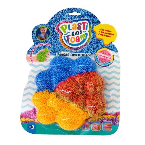 Masas Foam Plasti Kids Colores Amarillo, Naranja y Azul