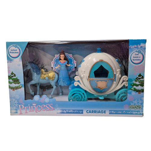 Carroza Princess Carriage Luz Y Sonido Ditoys Blanca Vestido Celeste
