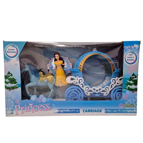 Carroza Princess Carriage Luz Y Sonido Ditoys Celeste Vestido Amarillo