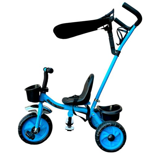 Triciclo Con Manija Doble Canasto y Apoya Pie Fiat 500 Celeste