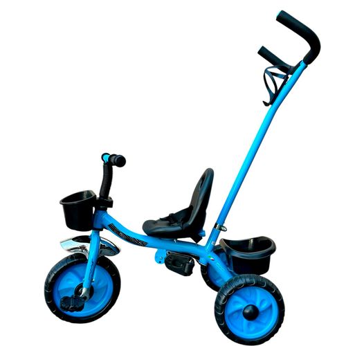Triciclo Con Manija Doble Canasto y Apoya Pie Fiat 500 Celeste