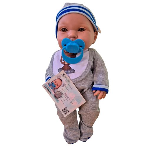 Danilo Con Babero Y Gorro Oso Rayas Azul 35 Cm