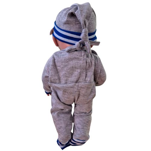 Danilo Con Babero Y Gorro Oso Rayas Azul 35 Cm