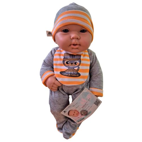 Danilo Con Babero Y Gorro Gato Raya Amarilla 35 Cm