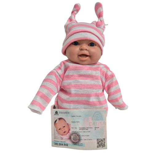 Bebote Realista Luli 20 Cm Osito Con Gorrito Rayas Blancas Y Rosa