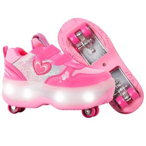 Zapatillas Patines Footy Con Luces Rosa T28