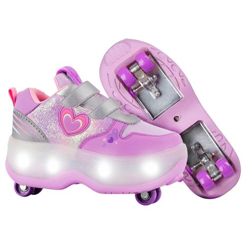 Zapatillas Patines Footy Con Luces Plateada T28