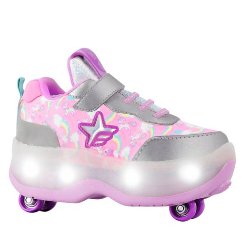 Zapatillas Patines Footy Con Luces Plateado Con Violeta T30