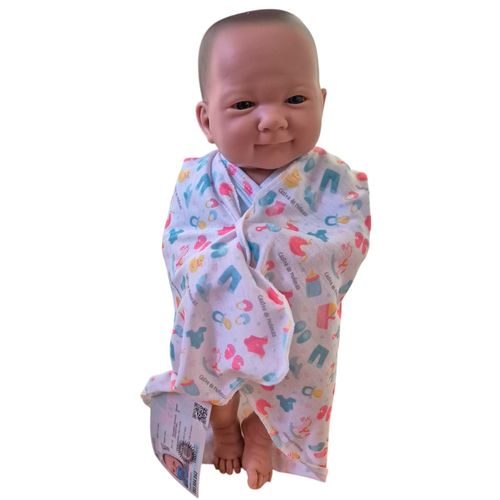 Bebote Realista Bruno 38 Cm Con Body Celeste Y Mantita Con Dibujos