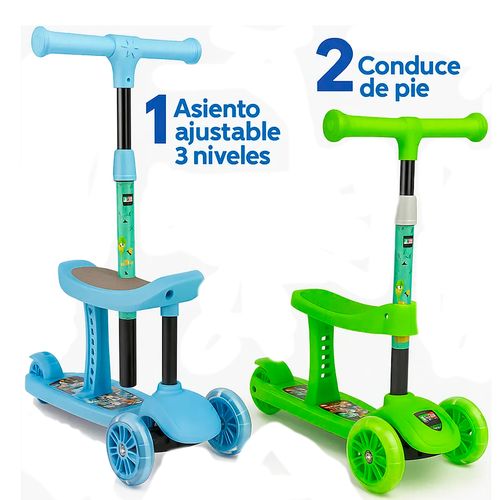 Monopatín Scooter 3 en 1 Plegable con Luces Go Speed Street Verde