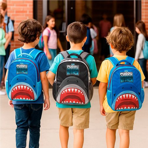 Mochila Espalda 12 Pulgadas Shark Attack Tiburón Celeste