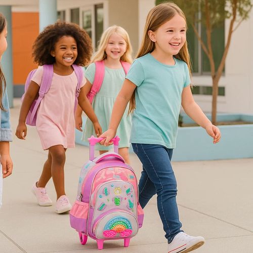 Mochila Carrito 18 Footy Rainbow Pop It Con Luz Led Color Lila