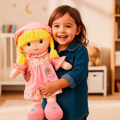 Peluche de Muñeca Plush Soft 80cm Vestido Rosa