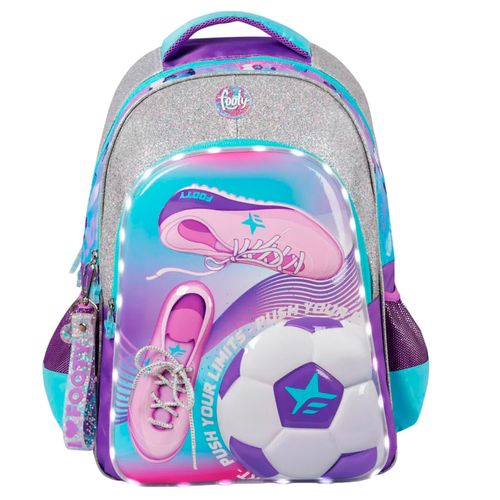 Mochila Espalda 18 Footy Girls Soccer Con Luz Led Color Plata
