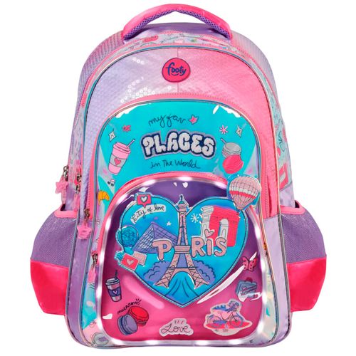 Mochila Espalda 18 Footy I Love Paris Con Luz Led Color Lila