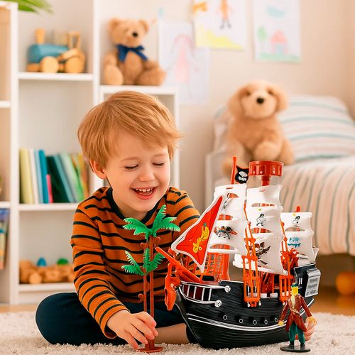 Set Barco Pirata De Lujo Incluye Pirata Y Accesorios