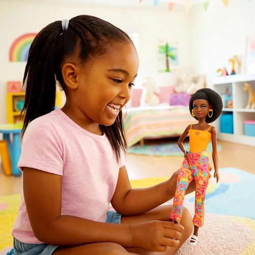 Muñeca Barbie Fahionista 198 Remera Naranja