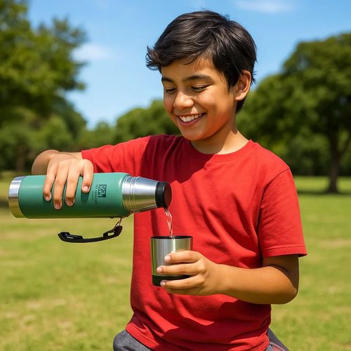 Termo Acero Inoxidable 1,3 L. Pico Cebador Frio Calor Wanderlust Verde