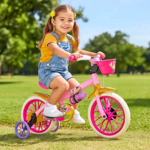 Bicicleta Rodado 12 Disney Princesas Rosa con Rueditas, Canasto y Cantimplora